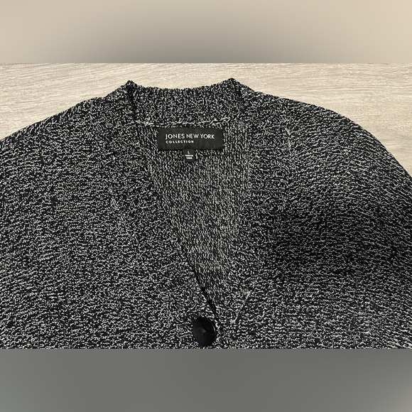 Jones New York Womens Large Black/White Button Up Open Knit Cardigan Sweater - Picture 3 of 9